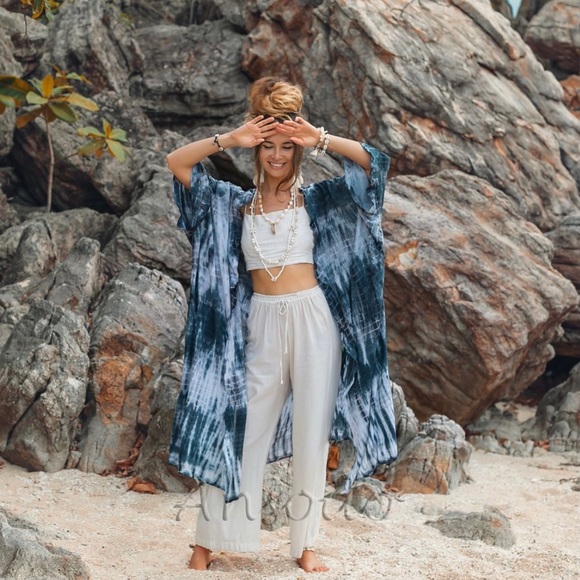Talía Hand Tiedye Boho Maxi Kimono Duster Coverup - Picture 1 of 4